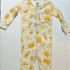 Place Cream and Yellow Snack Print One-Piece Footed Pajamas